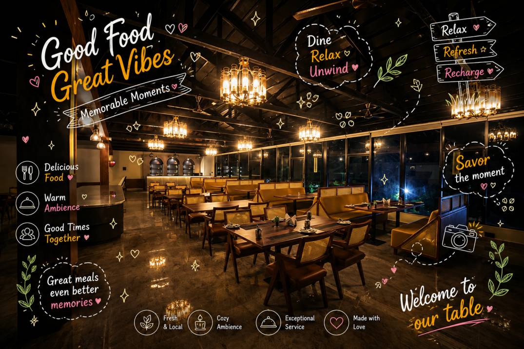 OORJA multi cuisine restaurant family dining area at Lake Valley Resort and Spa